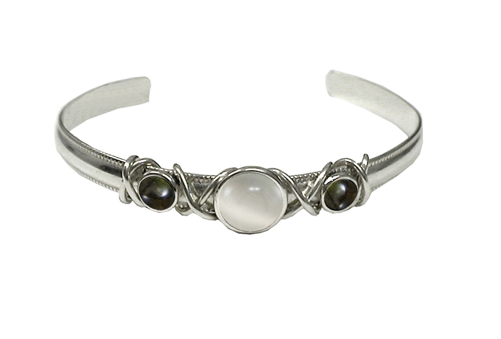 Sterling Silver Hand Made Cuff Bracelet With White Moonstone